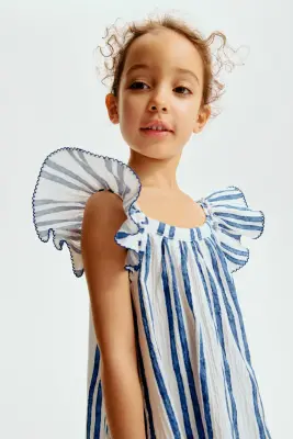 Robe en jersey texturé - Blanc/rayures bleues — photo 2