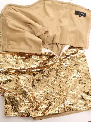 Robe de cocktail bustier brodée de sequins dorés Prix boutique 1400€ Taille S — photo 5