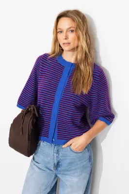 Pull/cardigan rayé recto verso — photo 4