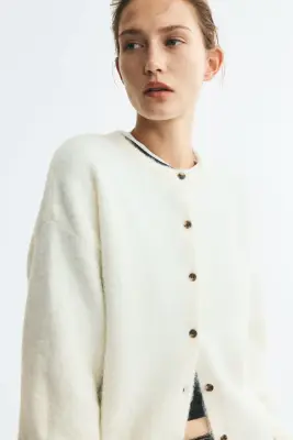 Brushed cardigan - Crème — photo 2