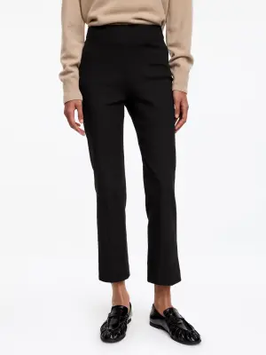 Pantalon évasé raccourci en lin et coton - Noir — photo 3