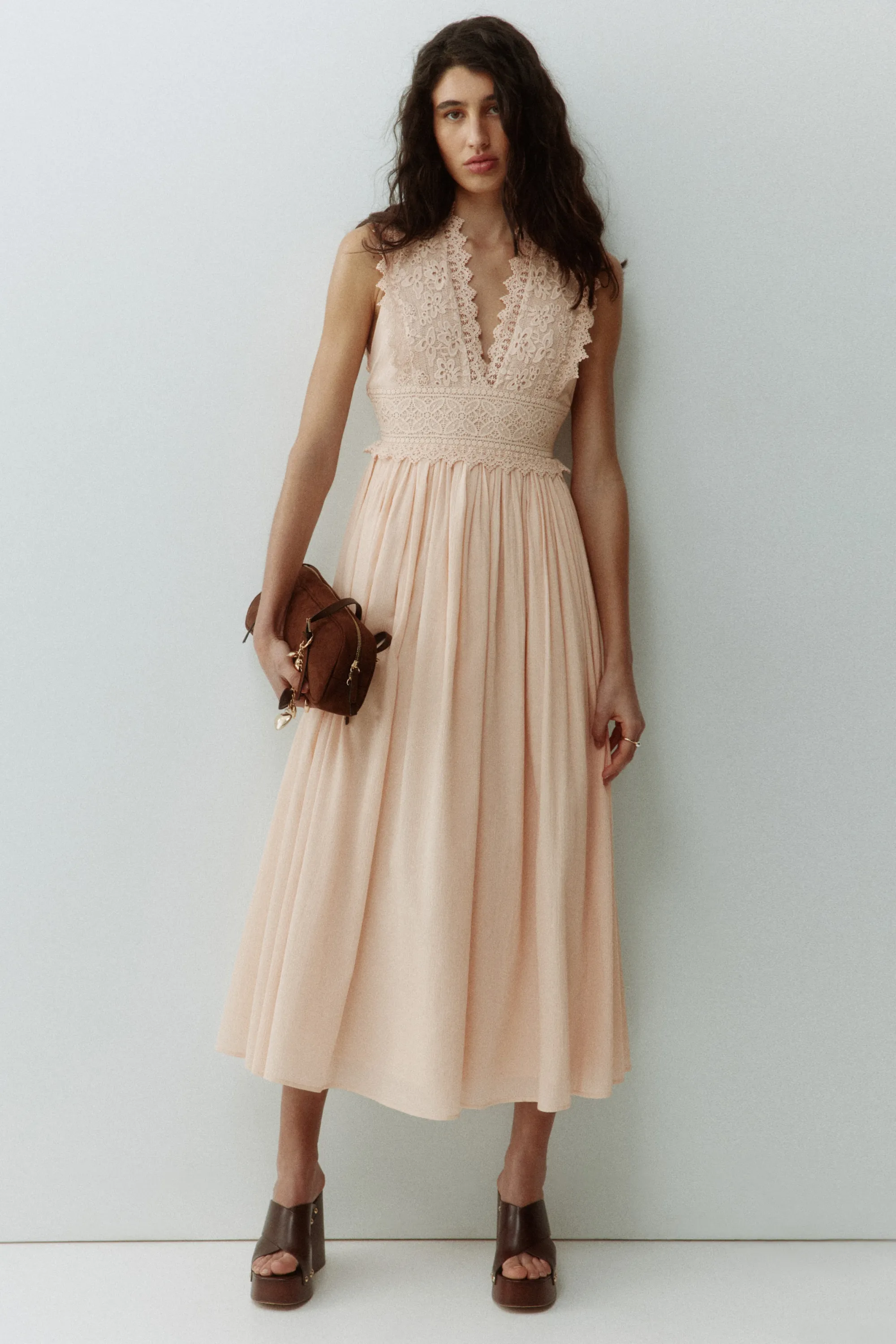 Lace-bodice dress - Beige clair