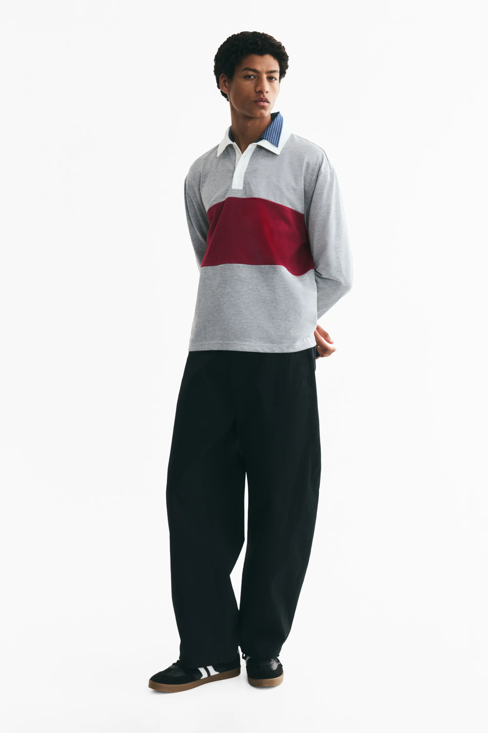 Polo de rugby Regular Fit en coton - Gris chiné/color block