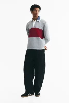 Polo de rugby Regular Fit en coton - Gris chiné/color block — photo 1