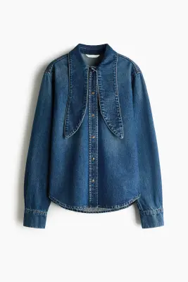 Chemise en denim avec col à nouer - Bleu denim — photo 4
