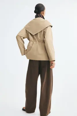 Veste en twill avec foulard triangulaire - Beige clair — photo 4
