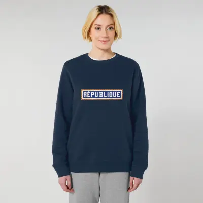 SWEAT SHIRT COTON BIO BRODÉ - RÉPUBLIQUE - NAVY — photo 3