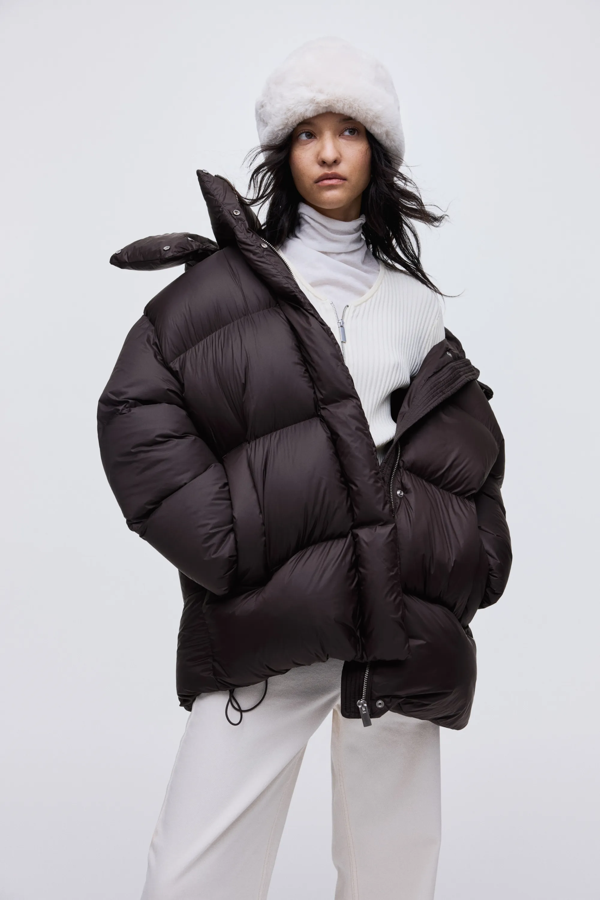 Hooded down puffer jacket - Marron foncé