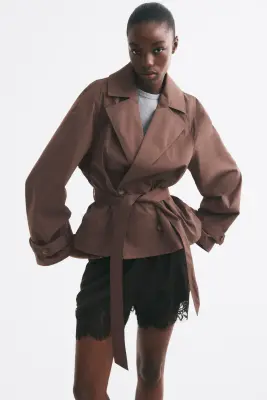 Trench-coat court avec ceinture à nouer - Taupe foncé — photo 2