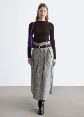 Jupe midi plissée - Gris/Rayé — photo 1