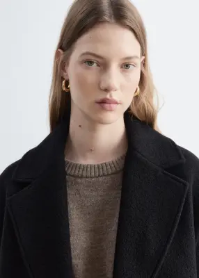 Manteau volumineux en laine avec ceinture - Noir — photo 5