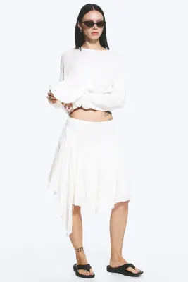 Jupe midi asymétrique en coton - Blanc cendré — photo 2