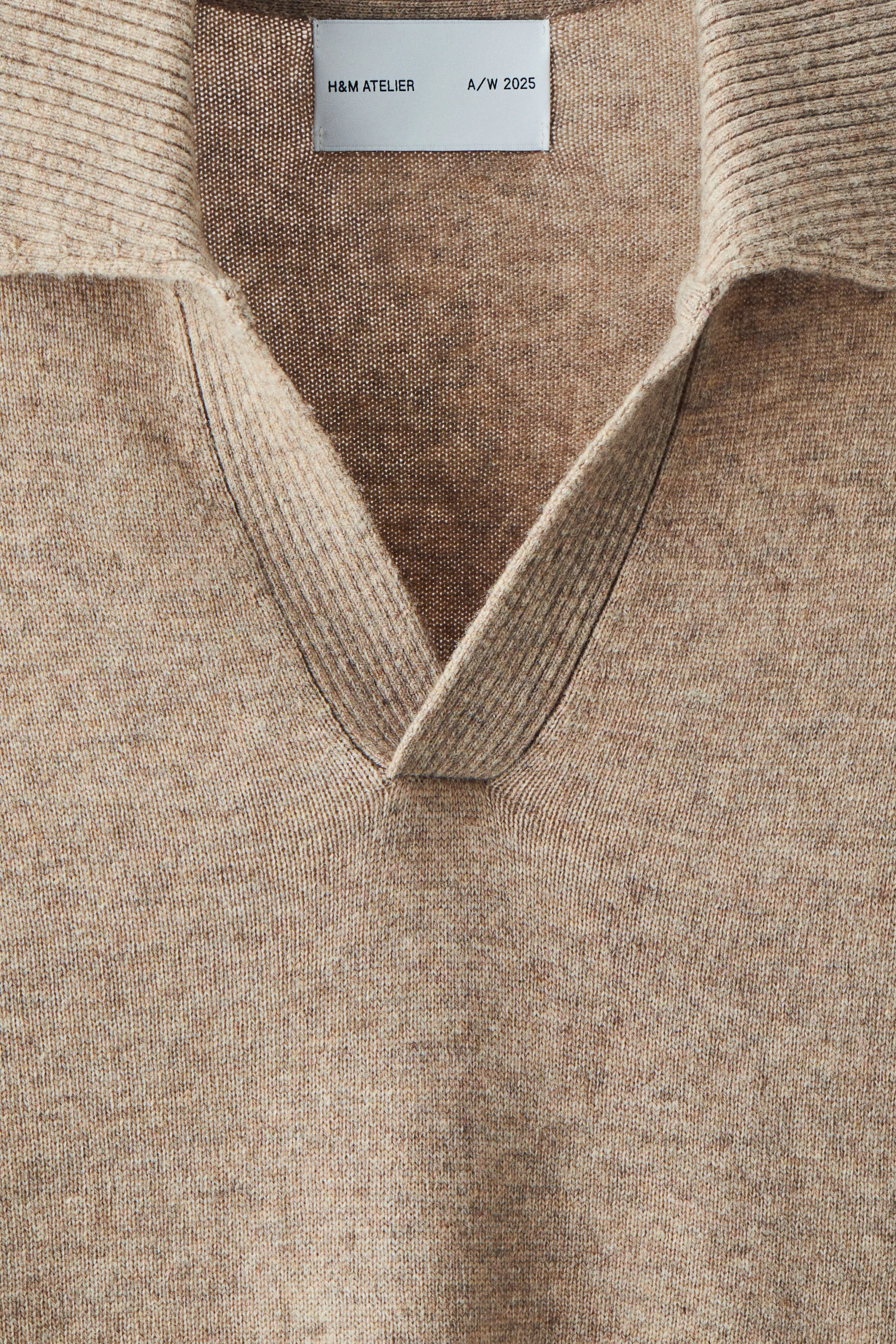 Pull façon polo en laine mélangée - Beige chiné