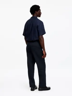 Pantalon en mélange de lin - Bleu foncé — photo 2