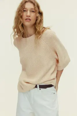 Top en maille côtelée - Beige — photo 2
