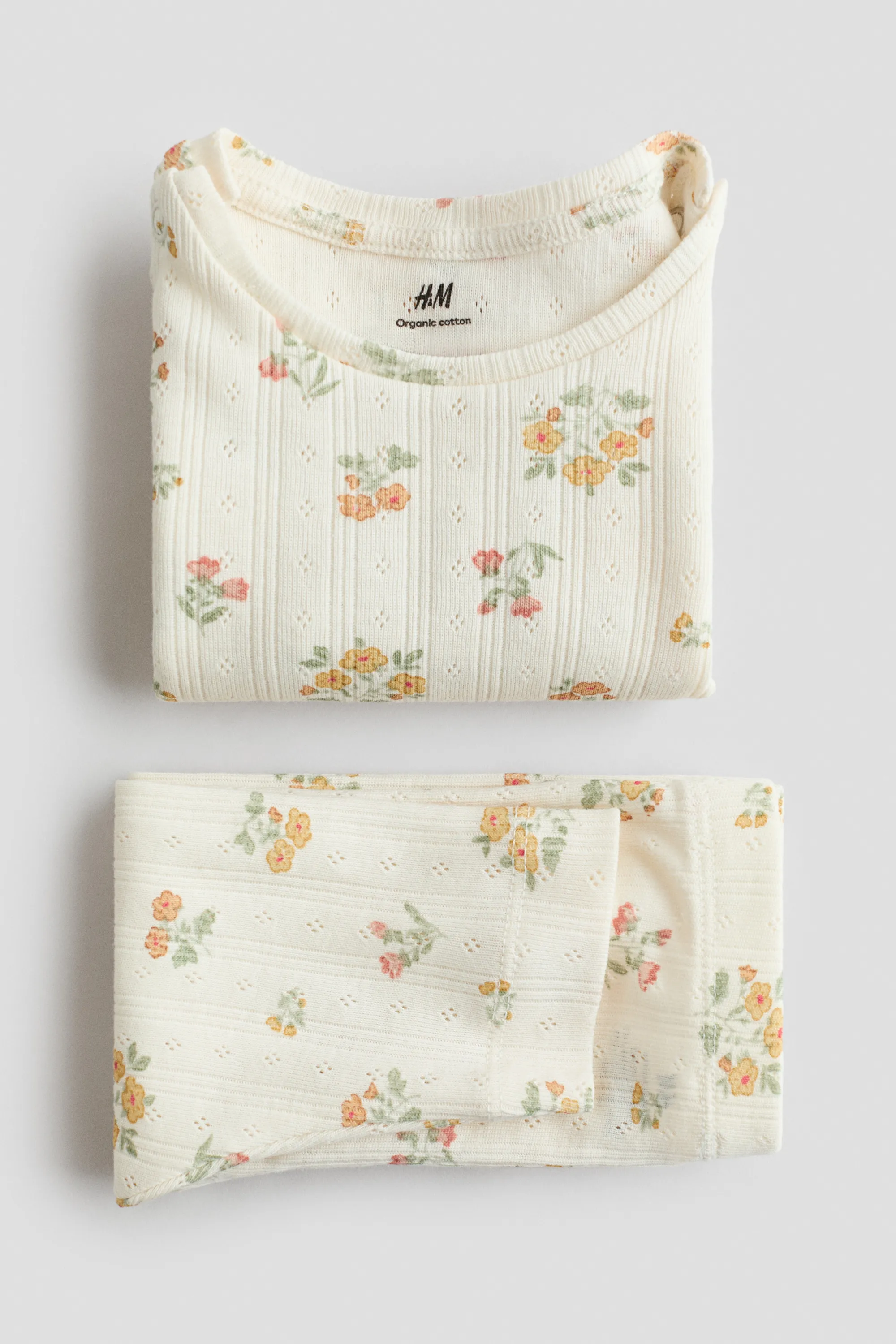 Ensemble imprimé 2 pièces en coton - Beige clair/fleuri