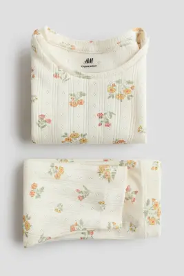 Ensemble imprimé 2 pièces en coton - Beige clair/fleuri — photo 1