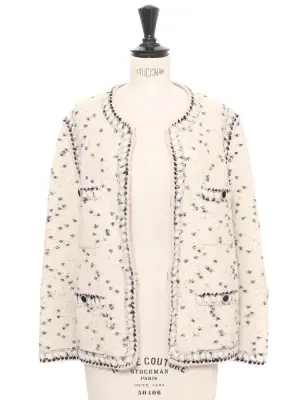 Veste en laine et cachemire blanche noire lilas et dorée Pre-Fall 2021 Prix boutique 3500€ Taille 40 — photo 5