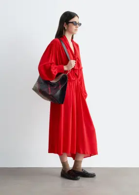 Robe midi avec liens à l’encolure - Rouge — photo 4