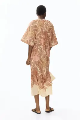 Robe à manches courtes avec ceinture à nouer - Beige/motif cachemire — photo 3