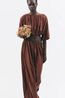 Pantalon ballon à effet drapé - Marron — photo 2