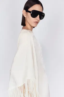 Robe caftan asymétrique avec franges - Crème — photo 3