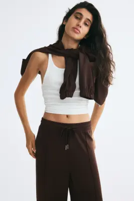 Pantalon finement côtelé avec cordon de serrage - Marron foncé — photo 1