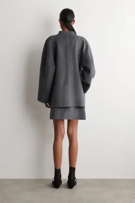 VESTE À SILHOUETTE ARRONDIE EN LAINE DOUBLE FACE - GRIS CHINÉ — photo 3