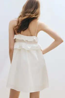 Robe volantée à bretelles fines - Crème — photo 3