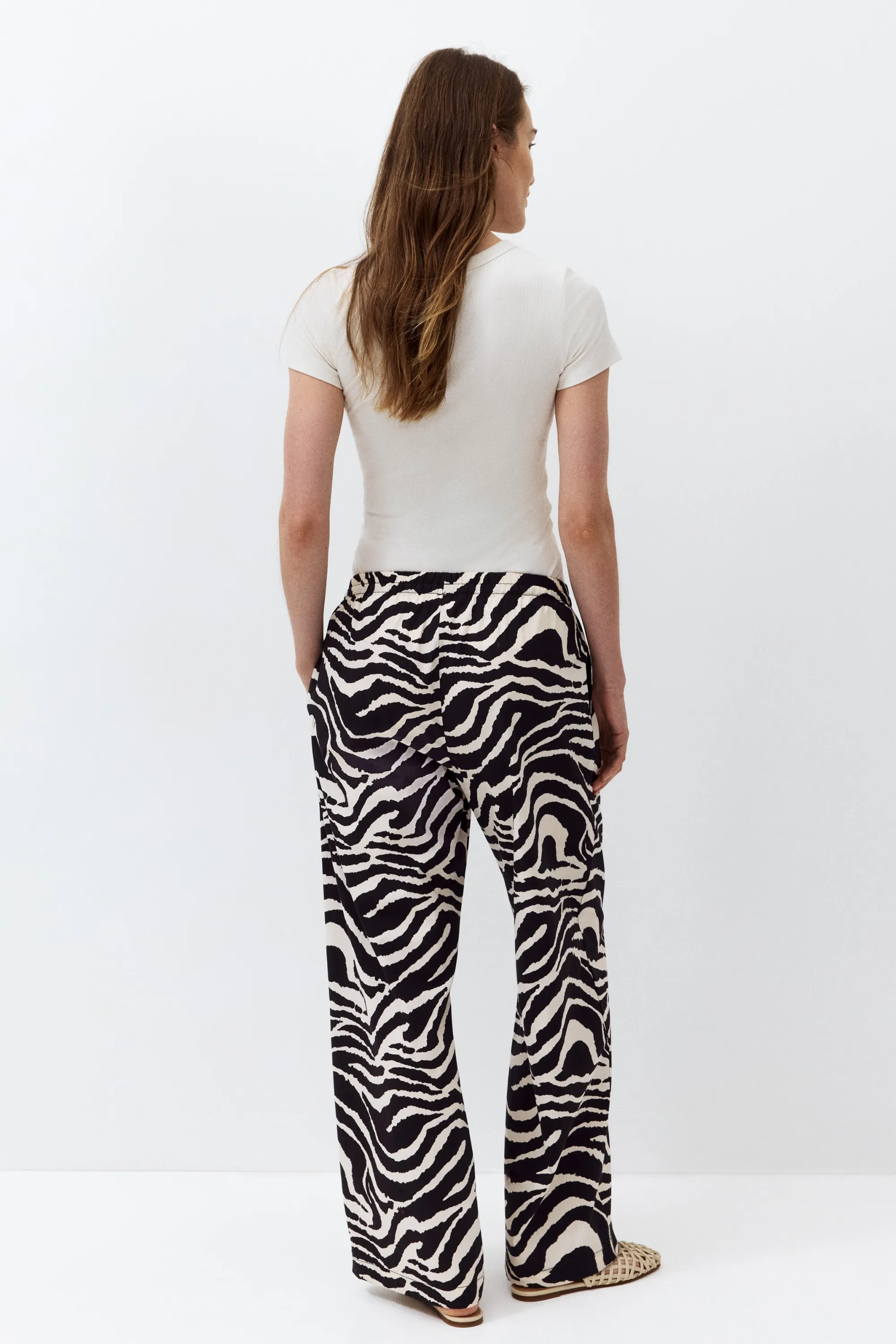 MAMA Pantalon à cordon en coton - Marron foncé/imprimé zèbre