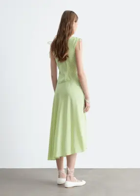 Robe midi drapée et asymétrique - Vert clair/Motif vichy — photo 2