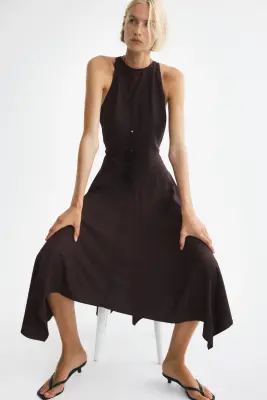 Robe en viscose avec base en pointes - Marron foncé — photo 2
