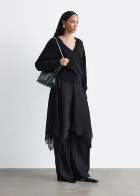 Pull à col en V côtelé en laine et en coton - Noir — photo 4