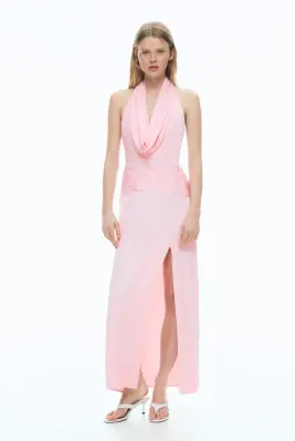 Robe en satin avec encolure bénitier - Rose clair — photo 1