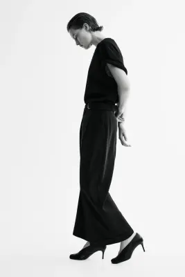 Pantalon droit avec ceinture - Noir — photo 3