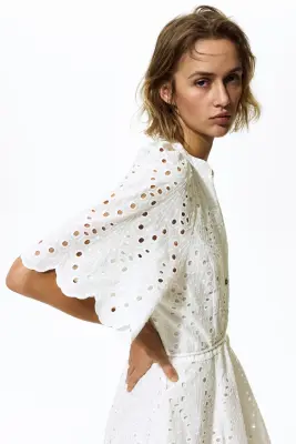 Robe chemise avec broderie anglaise - Blanc — photo 3