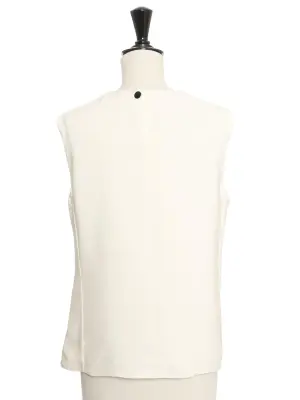 Top col rond sans manche en crêpe de soie 100% blanc crème et zip argent Prix boutique 1300€ Taille S/M — photo 4
