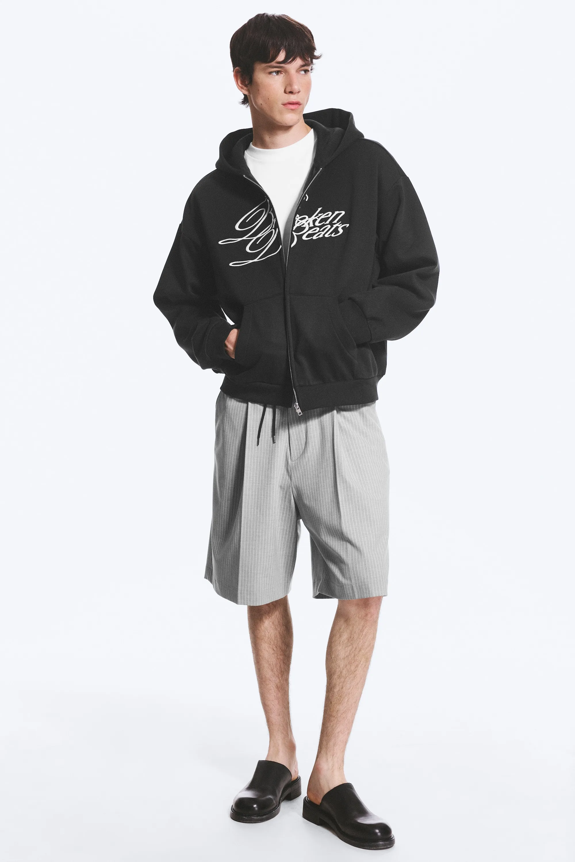 Sweat à capuche zippé ample graphique - Bleu foncé - Broken Beats