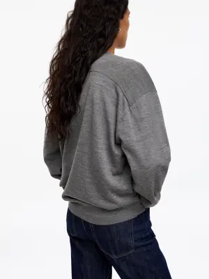 Pull à col en V en laine mérinos - Gris chiné — photo 3