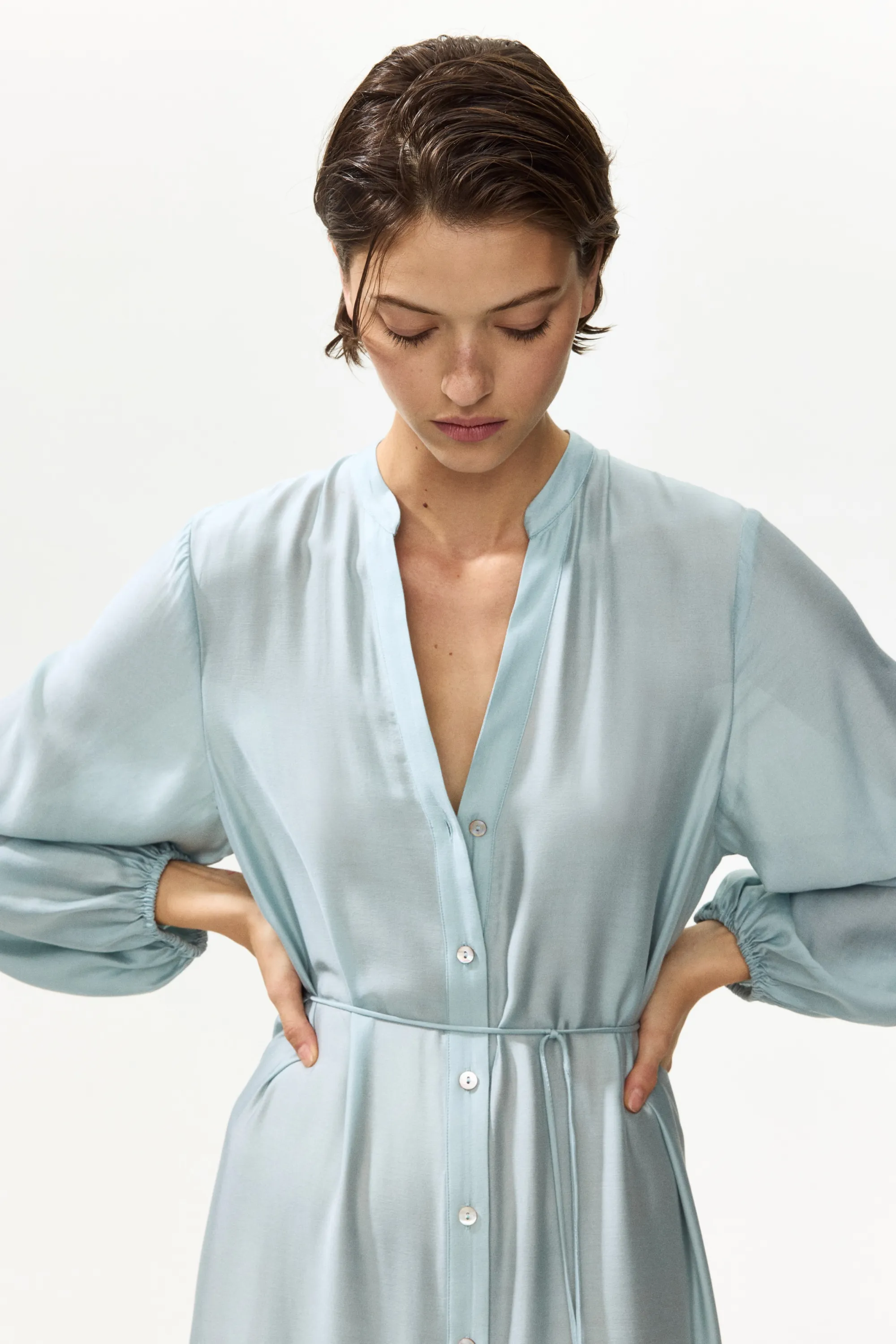 Robe chemise avec jupe à étages - Turquoise ancien clair