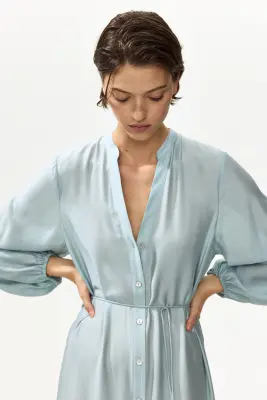 Robe chemise avec jupe à étages - Turquoise ancien clair — photo 1