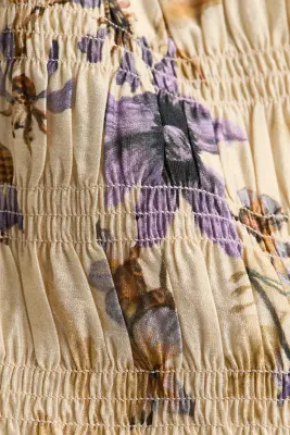 Top smocké - Beige clair/fleuri — photo 4