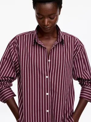 Chemise décontractée en popeline - Rouge foncé/Blanc — photo 2