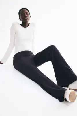 Pantalon en coton avec ceinture repliée - Bleu marine — photo 2
