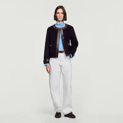 Manteau court à détails cuir
