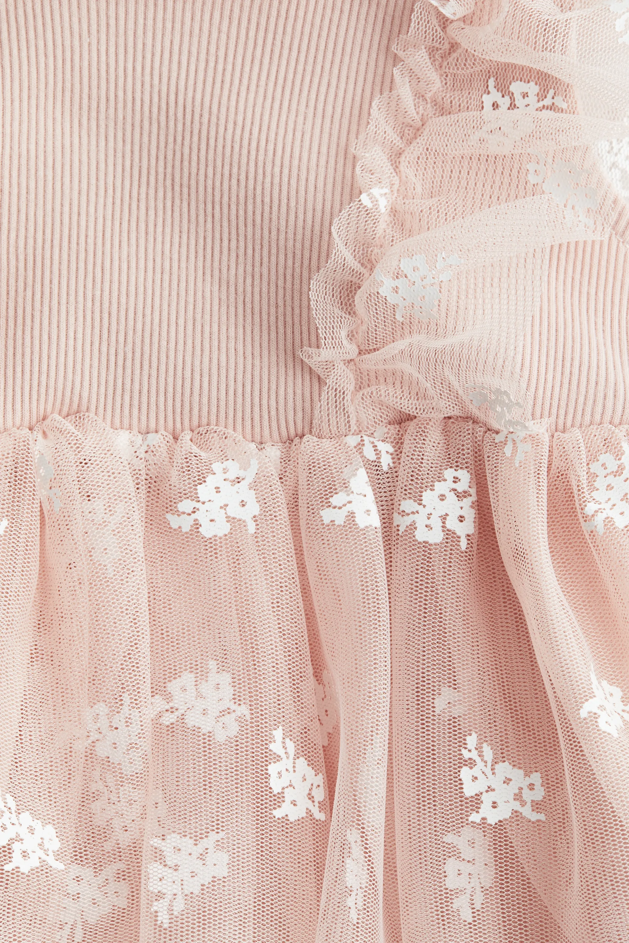 Robe imprimée avec jupe en tulle - Rose ancien clair/fleurs