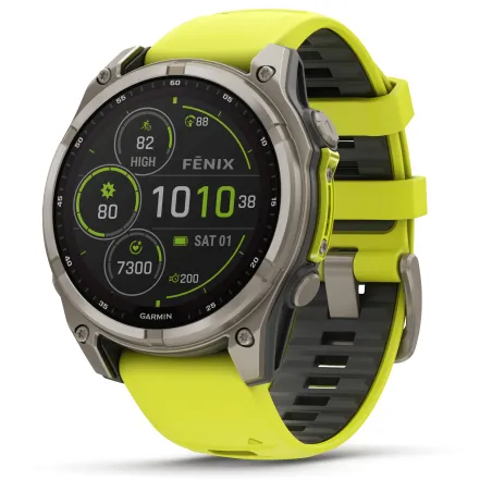 Garmin Fenix 8 Solar 47mm Verre Sapphire lunette titane bracelet jaune/graphite 010-02906-21