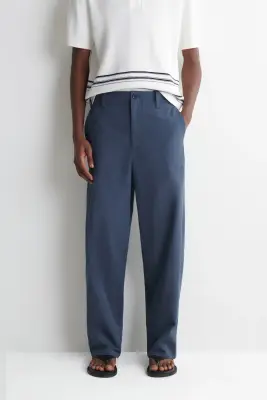 PANTALON DROIT DÉCONTRACTÉ À REVERS - BLEU MARINE — photo 3