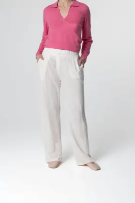 Pantalon Crème en Lin / Elasthanne — photo 2