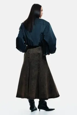 Jupe évasée en denim - Marron foncé/délavé — photo 5